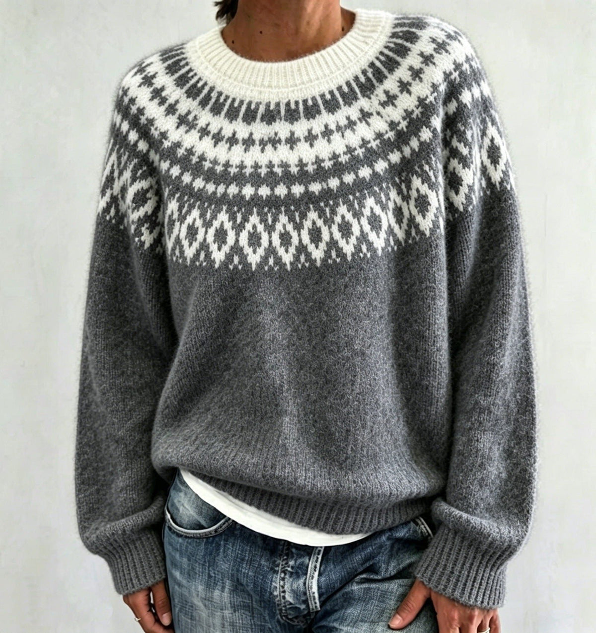 Saga | Women's Christmas Sweater Nordic Fair Isle Crew Neck Knit Pullover Warm Winter Cozy