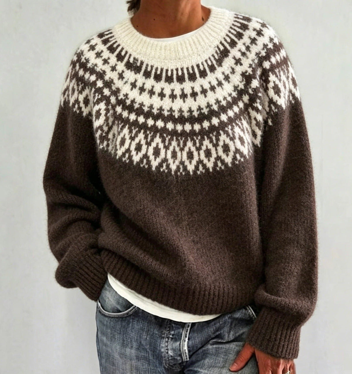 Saga | Women's Christmas Sweater Nordic Fair Isle Crew Neck Knit Pullover Warm Winter Cozy