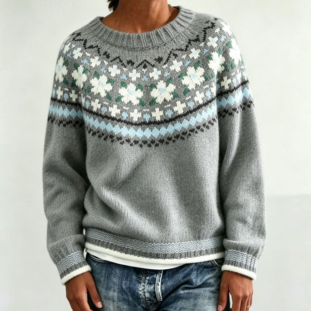Saga | Women's Christmas Sweater Nordic Fair Isle Crew Neck Knit Pullover Warm Winter Cozy