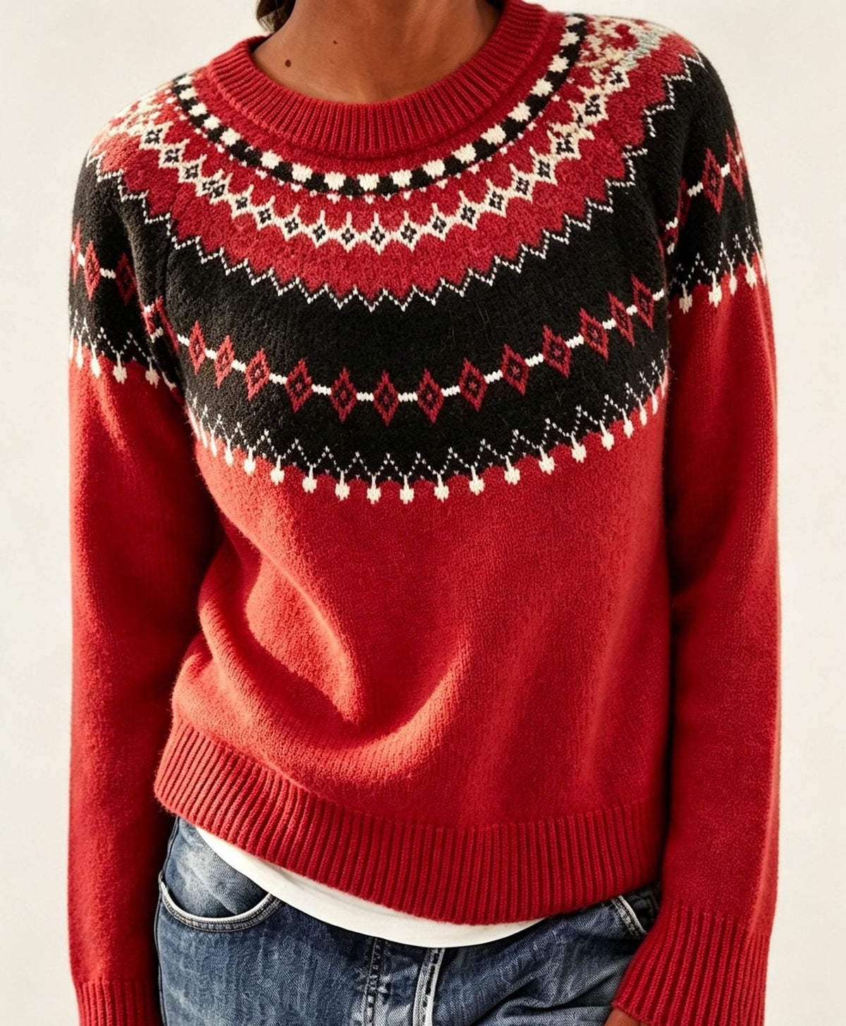 Saga | Women's Christmas Sweater Nordic Fair Isle Crew Neck Knit Pullover Warm Winter Cozy