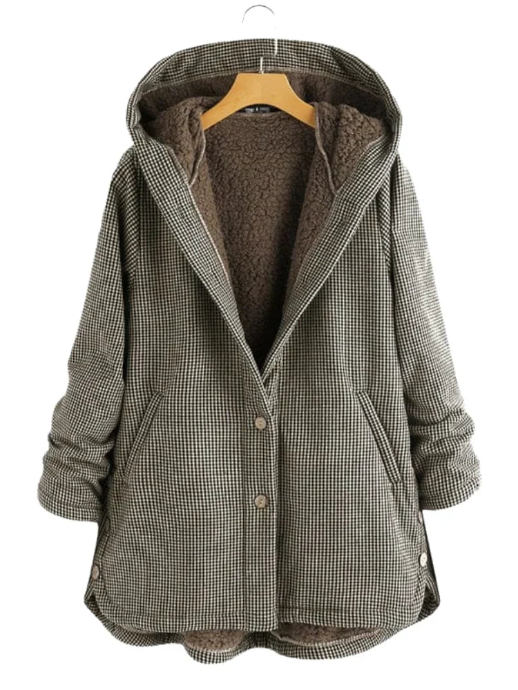 Dolores | Plaid Hooded Button-Front Fleece Jacket for Women