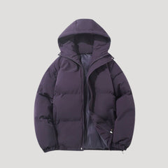 Petra insulated hooded puffer jacket for women by Christine Brewer in lilac, featuring a cozy hood and quilted design.