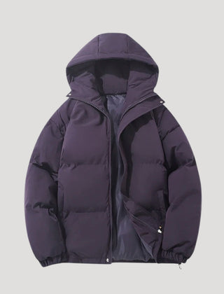 Petra insulated hooded puffer jacket for women by Christine Brewer in lilac, featuring a cozy hood and quilted design.