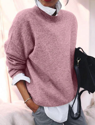 Pink knit sweater for women by Christine Brewer, featuring a cozy, soft fabric and a stylish, fitted design.