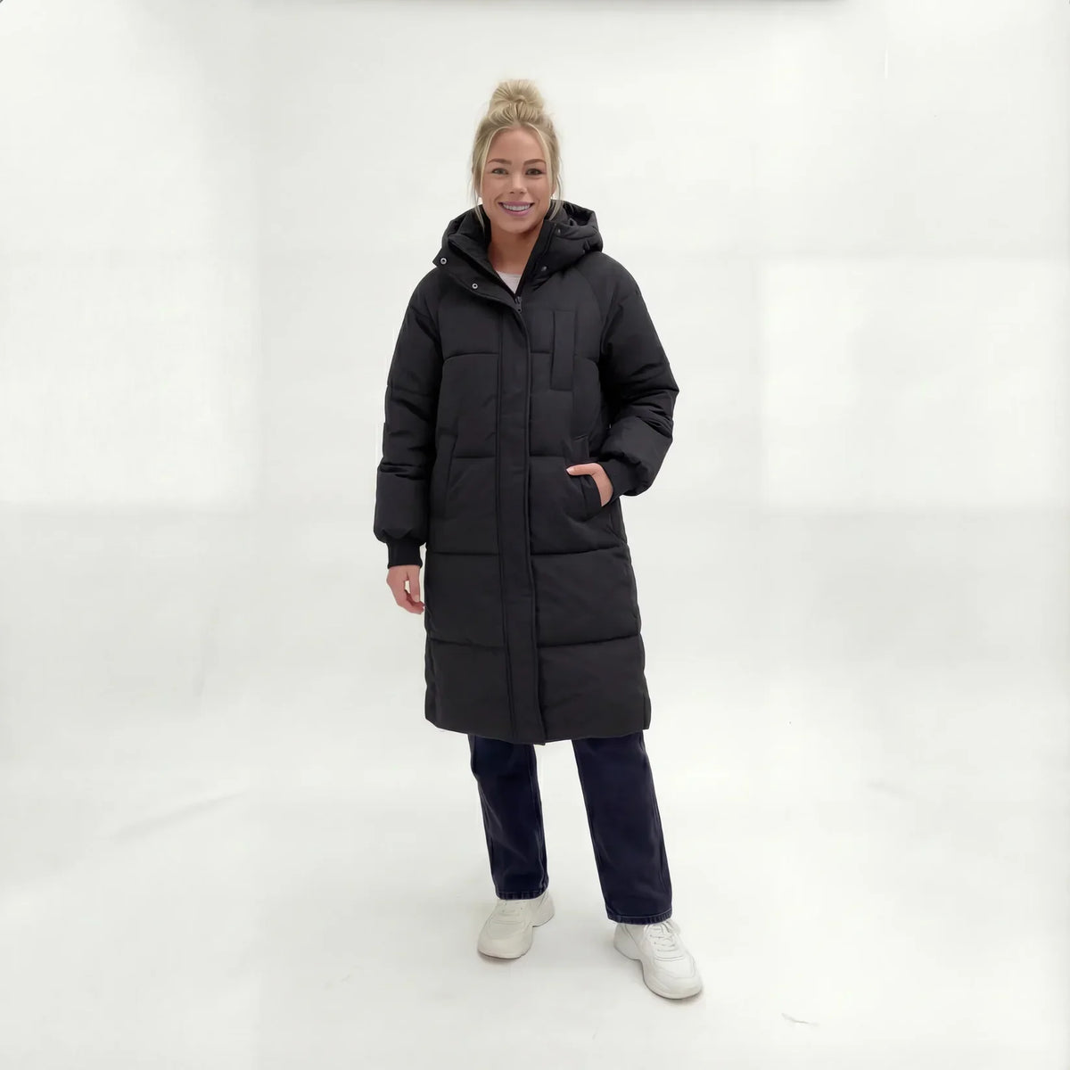 Fleur | Puffer Jacket Puffer Coat Quilted Winter Warm Hooded Longline Zip Up Padded Long