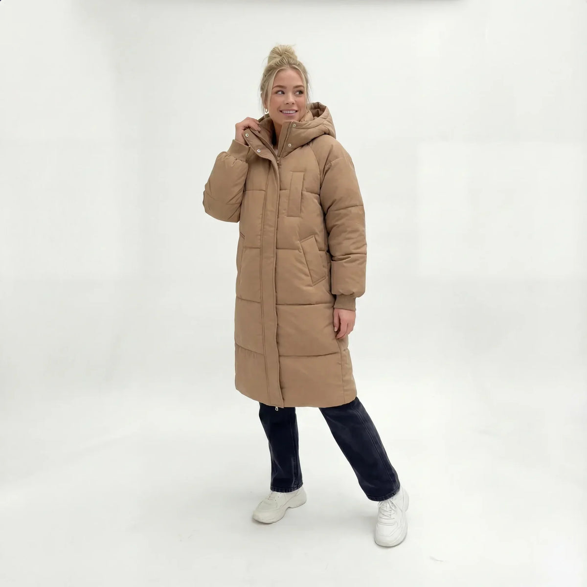 Fleur | Puffer Jacket Puffer Coat Quilted Winter Warm Hooded Longline Zip Up Padded Long