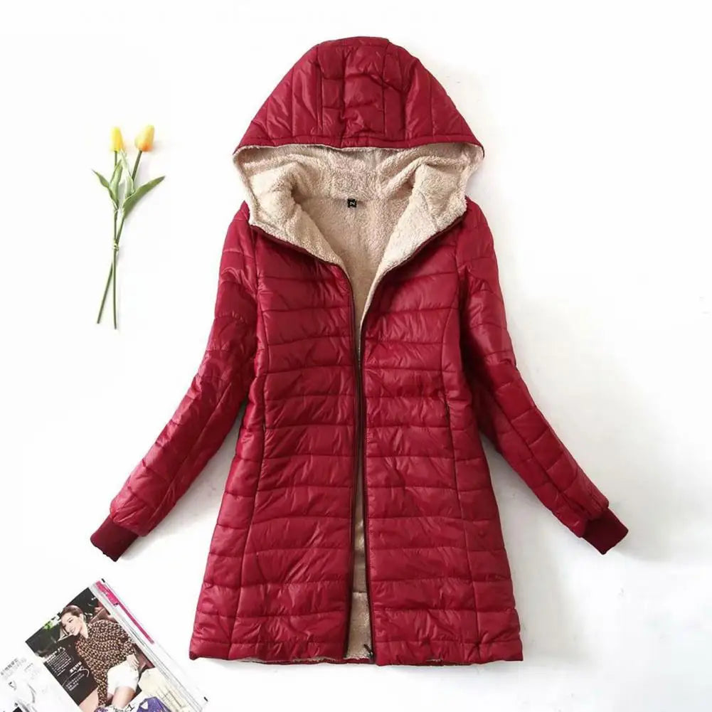 Juno | Puffer Jacket Puffer Coat Quilted Winter Warm Hooded Sherpa Lined Zip Up Padded