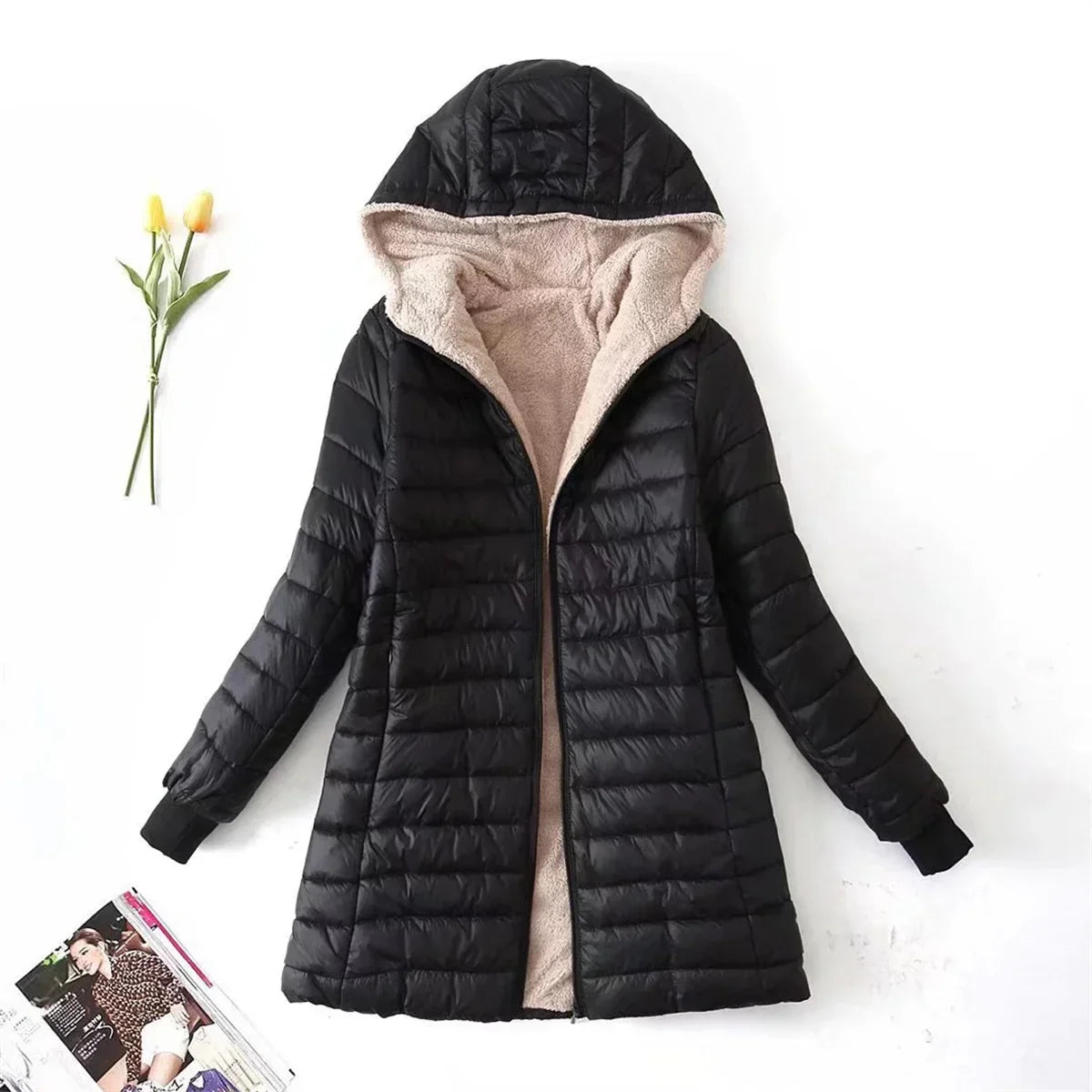 Juno | Puffer Jacket Puffer Coat Quilted Winter Warm Hooded Sherpa Lined Zip Up Padded