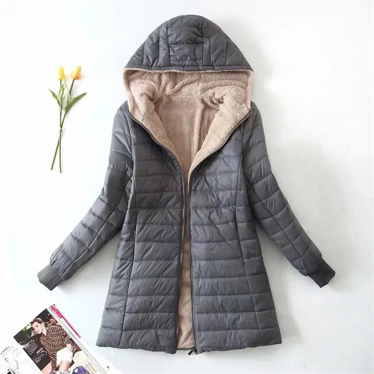 Juno | Puffer Jacket Puffer Coat Quilted Winter Warm Hooded Sherpa Lined Zip Up Padded