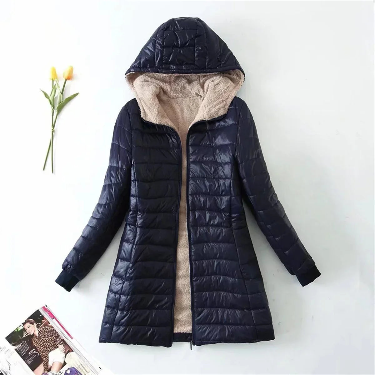 Juno | Puffer Jacket Puffer Coat Quilted Winter Warm Hooded Sherpa Lined Zip Up Padded