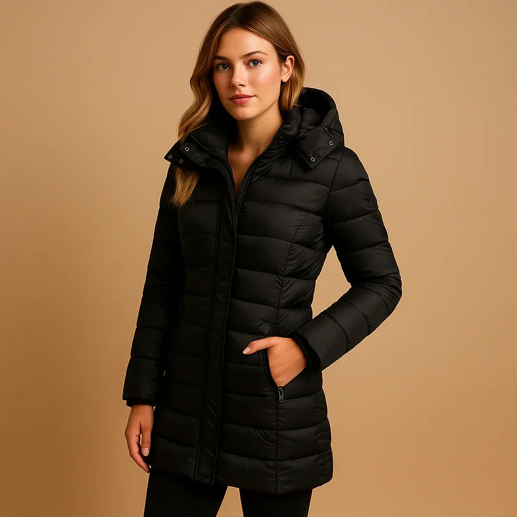 Grace | Puffer Jacket Quilted Winter Warm Hooded Lightweight Zip Up Mid Length Stand Collar