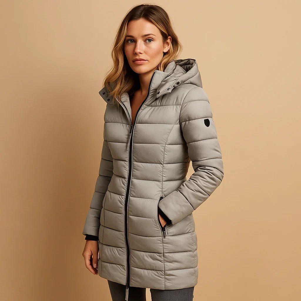 Grace | Puffer Jacket Quilted Winter Warm Hooded Lightweight Zip Up Mid Length Stand Collar