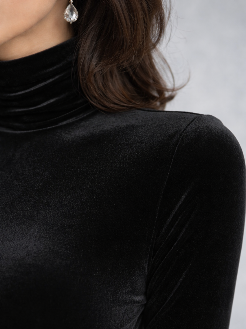 Helene | Black Velvet Midi Dress for Women