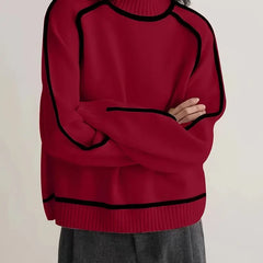 Red Clara turtleneck sweater for women by Christine Brewer, showcasing a cozy autumn knit design.