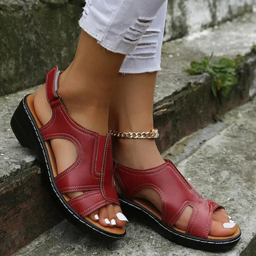 Red Christine Brewer Jolie orthopedic leather sandals for women with comfortable, supportive design and stylish appearance.