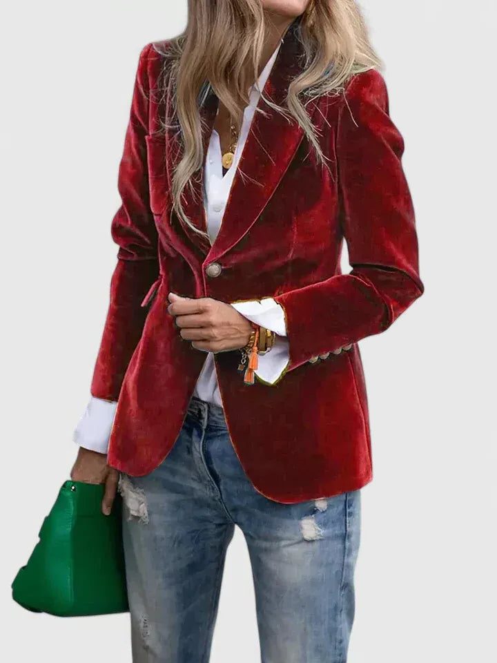 Tova | Velvet Button-Front Blazer for Women