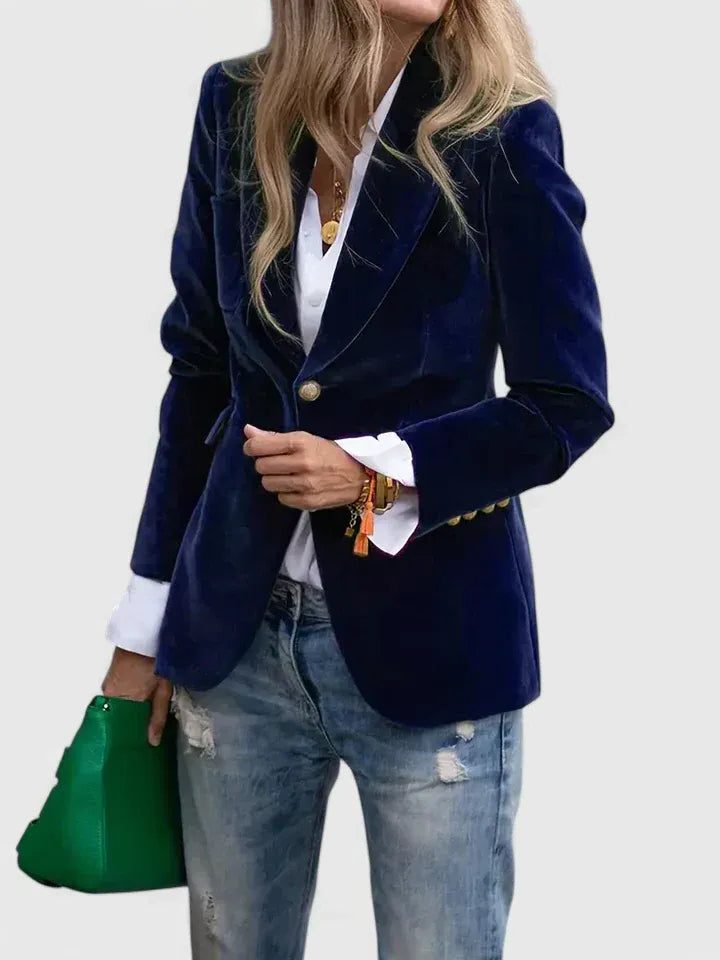 Tova | Velvet Button-Front Blazer for Women