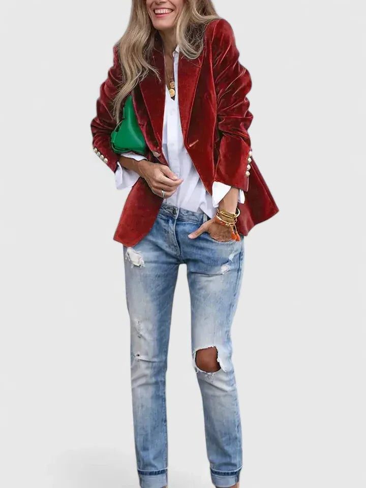 Tova | Velvet Button-Front Blazer for Women