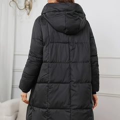 Rosalie mid-length hooded puffer jacket for women by Christine Brewer, featuring a quilted design and cozy hood for cold weather.