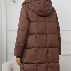 Rosalie mid-length hooded puffer jacket for women by Christine Brewer, featuring a quilted design and cozy hood.