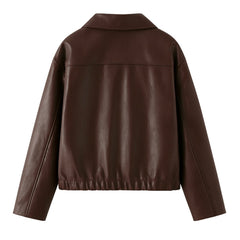 Christine Brewer Hannah cropped faux leather jacket for women, featuring a stylish tailored design with a front zipper and collar.