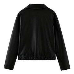 Hannah cropped faux leather jacket for women by Christine Brewer, black jacket with fitted design and collar detail.