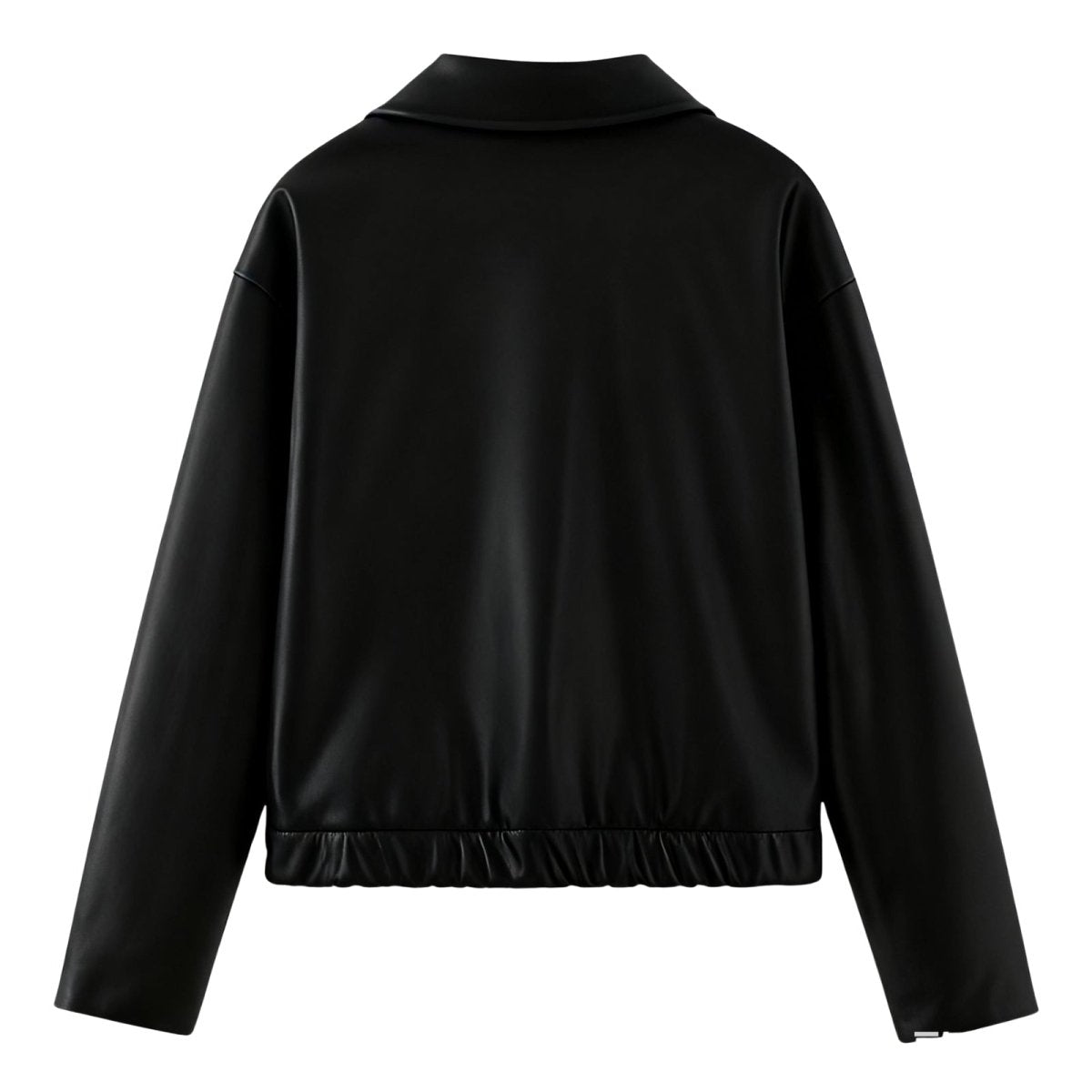 Hannah cropped faux leather jacket for women by Christine Brewer, black jacket with fitted design and collar detail.