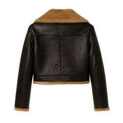 Violet cropped faux leather aviator jacket for women by Christine Brewer, featuring classic aviator style with a modern fit.
