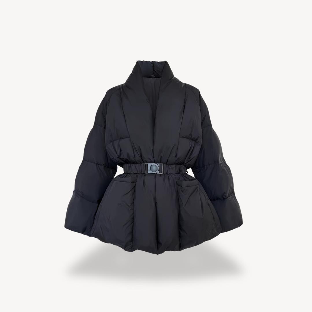Charlotte belted quilted puffer jacket for women by Christine Brewer, featuring a cozy quilted design and stylish belt detail.