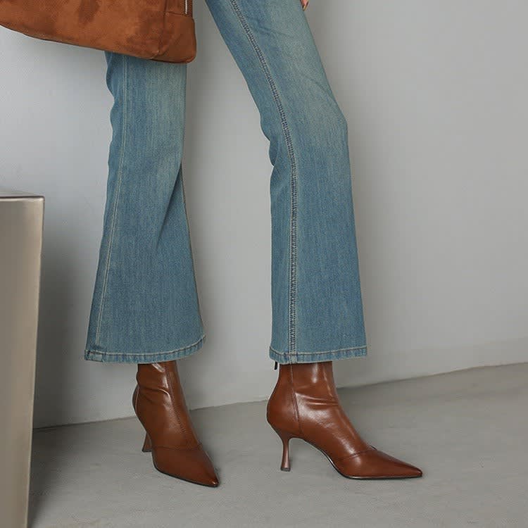 Zoe1 | Ankle Boots, Women, Sheepskin, Leather, Pointed Toe, Back Zip, Flared Heel, Fall, Winter,