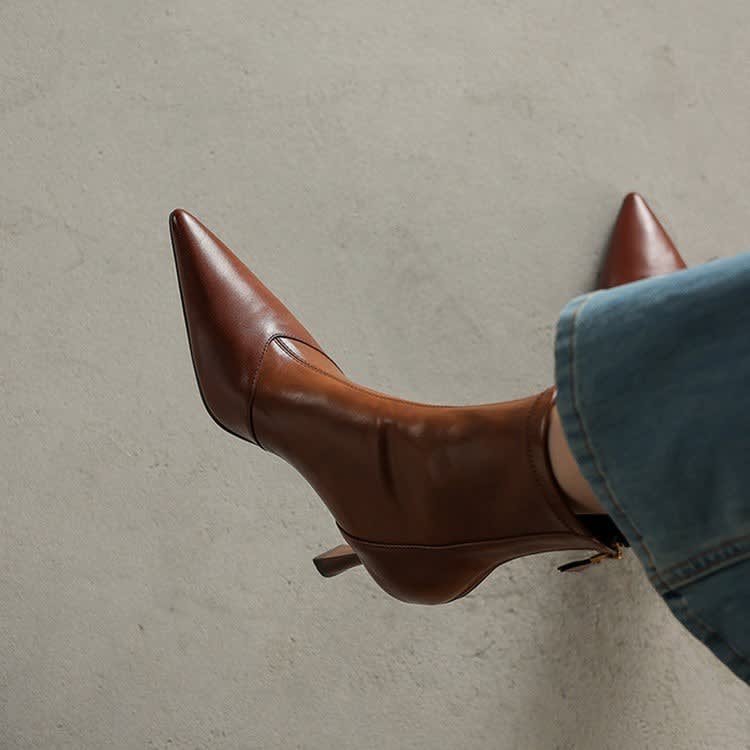 Zoe1 | Ankle Boots, Women, Sheepskin, Leather, Pointed Toe, Back Zip, Flared Heel, Fall, Winter,