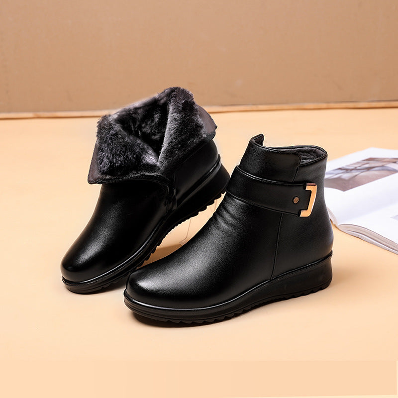 Lucy | Ankle Boots, Women, Side Zip, Buckle Strap, Vegan Leather, Stretch, Wide Width, Winter,