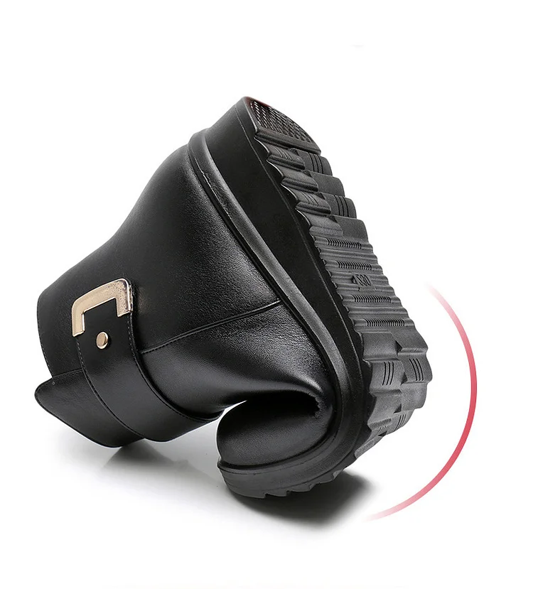 Lucy | Ankle Boots, Women, Side Zip, Buckle Strap, Vegan Leather, Stretch, Wide Width, Winter,