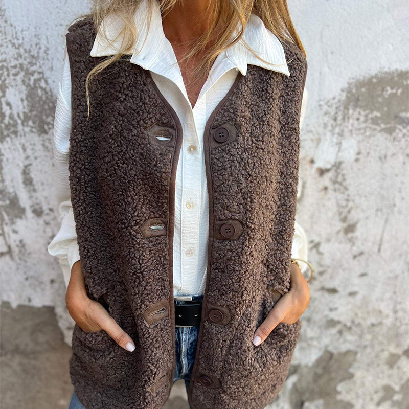 Christine Brewer Paige sleeveless knit vest for women, featuring a fitted design and soft fabric in a neutral color.