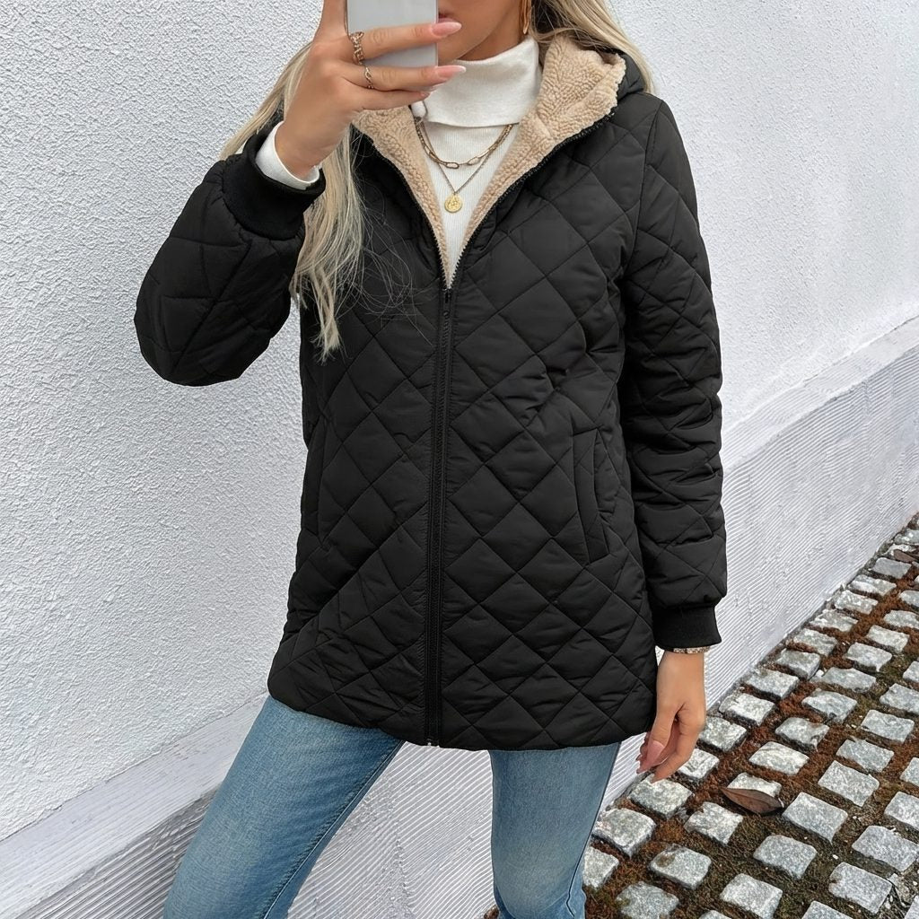 Ivana | Black Quilted Hooded Puffer Coat for Women