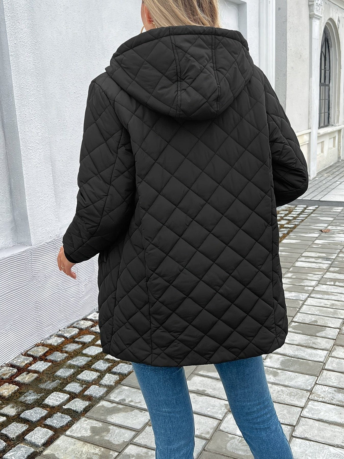Ivana | Black Quilted Hooded Puffer Coat for Women