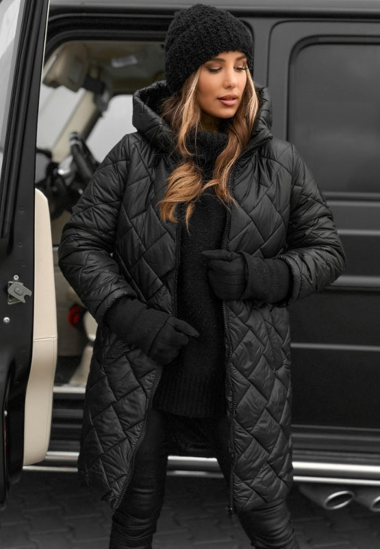 Gerda | Women's Puffer Coat Hooded Diamond Quilted Thick Warm Winter