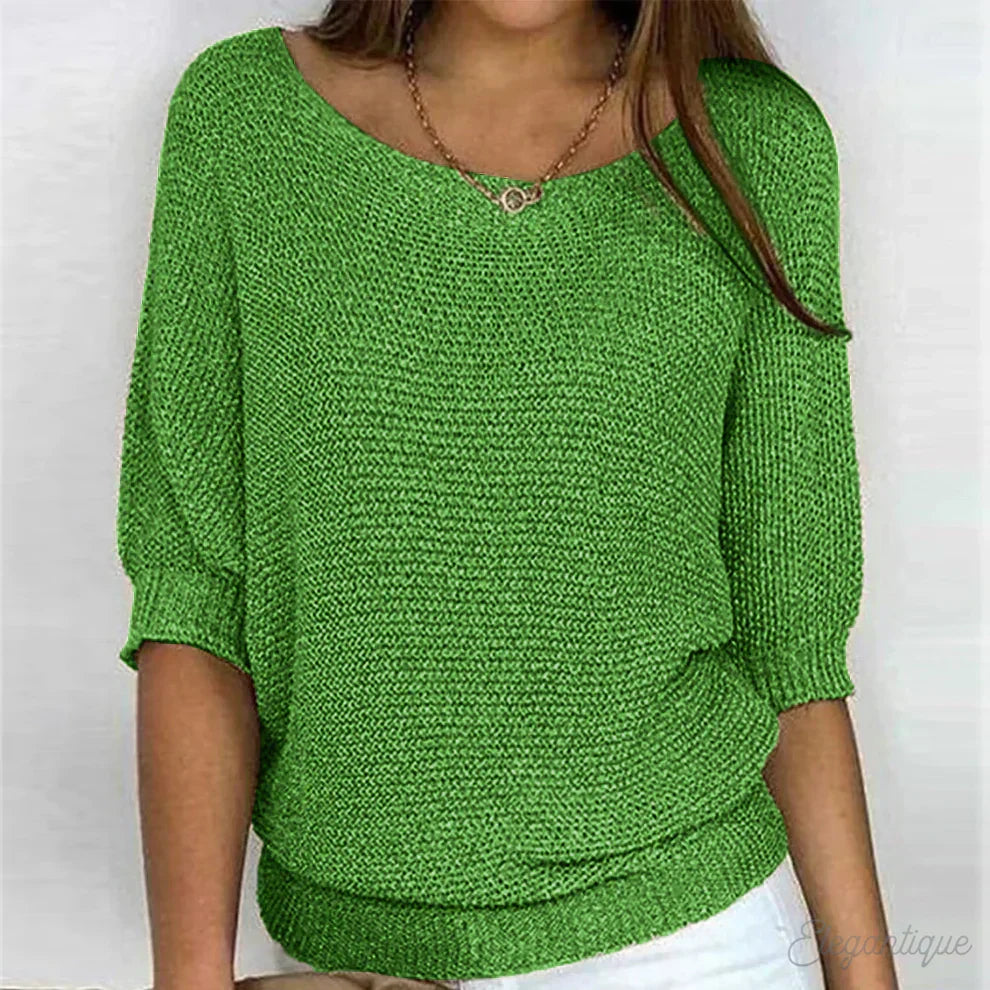 Elegant knit sweater for women by Christine Brewer featuring a light summer breeze design, perfect for casual and stylish wear.