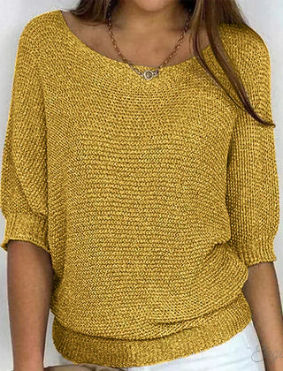 Cream-colored knit sweater for women by Christine Brewer, featuring a stylish and cozy design suitable for summer wear.