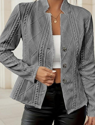 Women's tailored blazer by Christine Brewer with textured fabric, button front, structured fit, suitable for professional or formal wear.