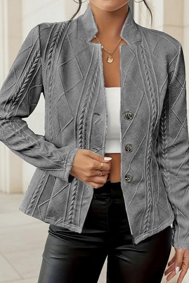 Women's tailored blazer by Christine Brewer with textured fabric, button front, structured fit, suitable for professional or formal wear.