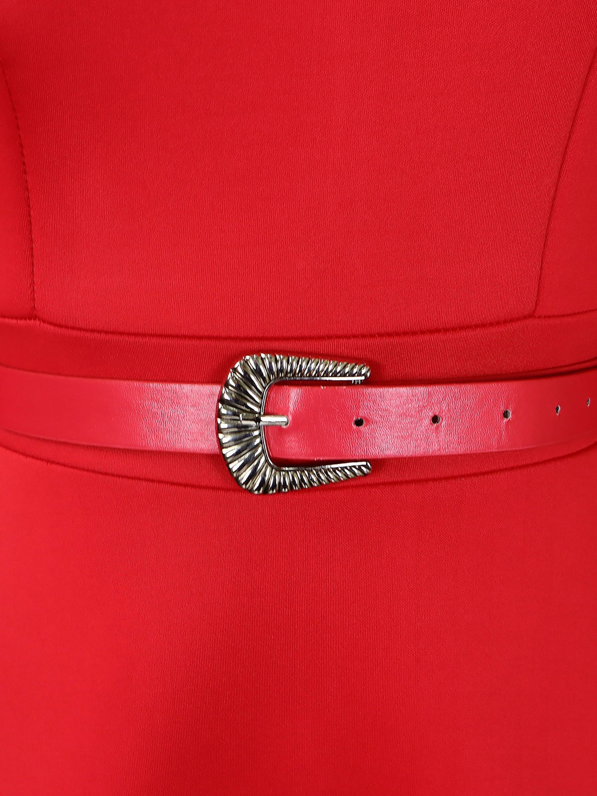 Camille | Red Long Sleeve Belted Midi Dress for Women