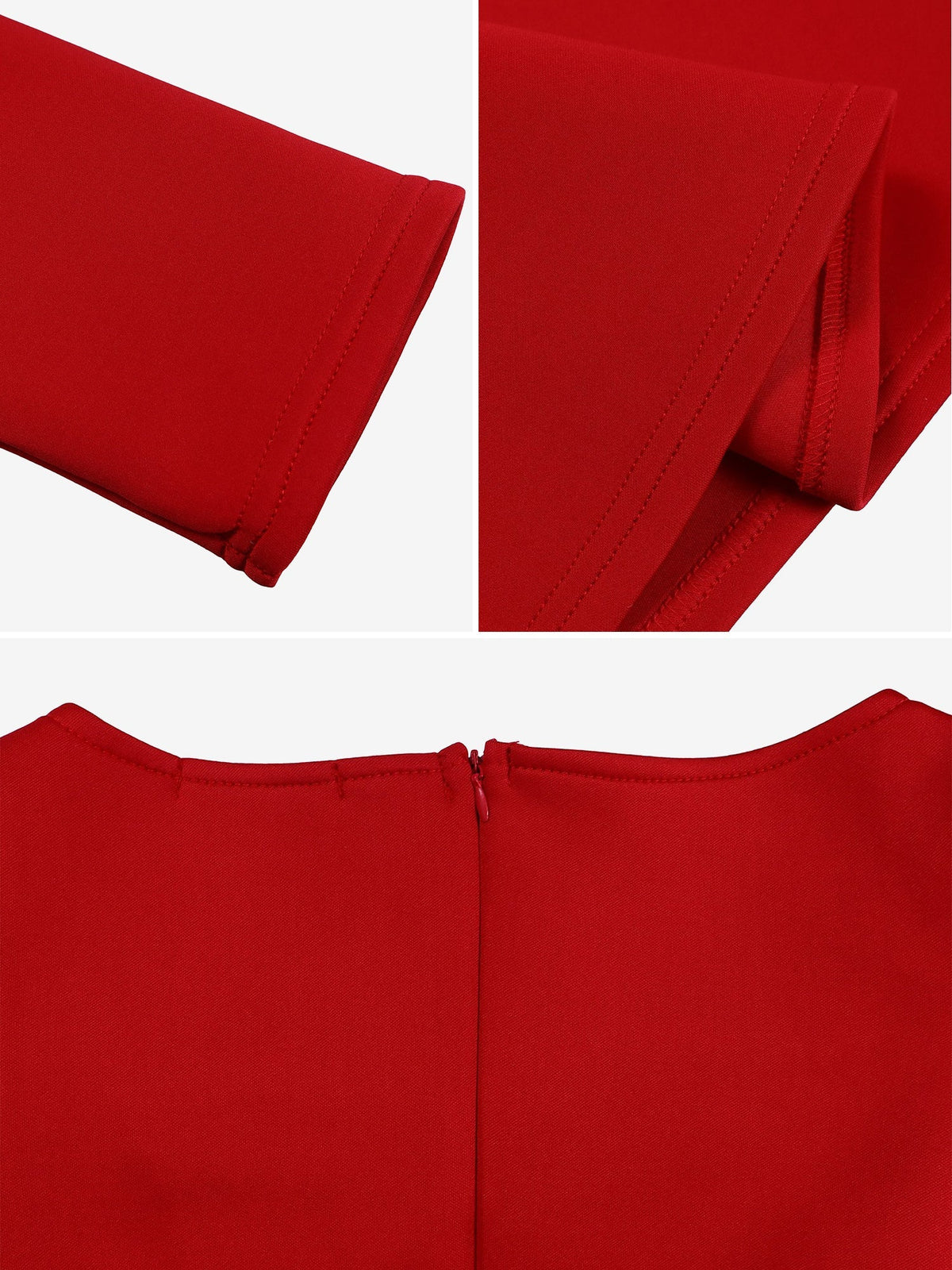 Camille | Red Long Sleeve Belted Midi Dress for Women