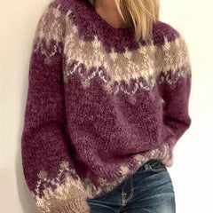 Wine red Nora ribbed mohair sweater by Christine Brewer, showcasing its cozy, versatile knit design and textured ribbed fabric.