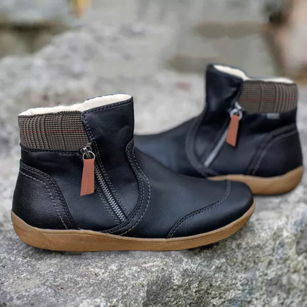 Cara | Waterproof Boots Ankle Boots Booties Women Winter Fall Leather Side Zip Rain Boots