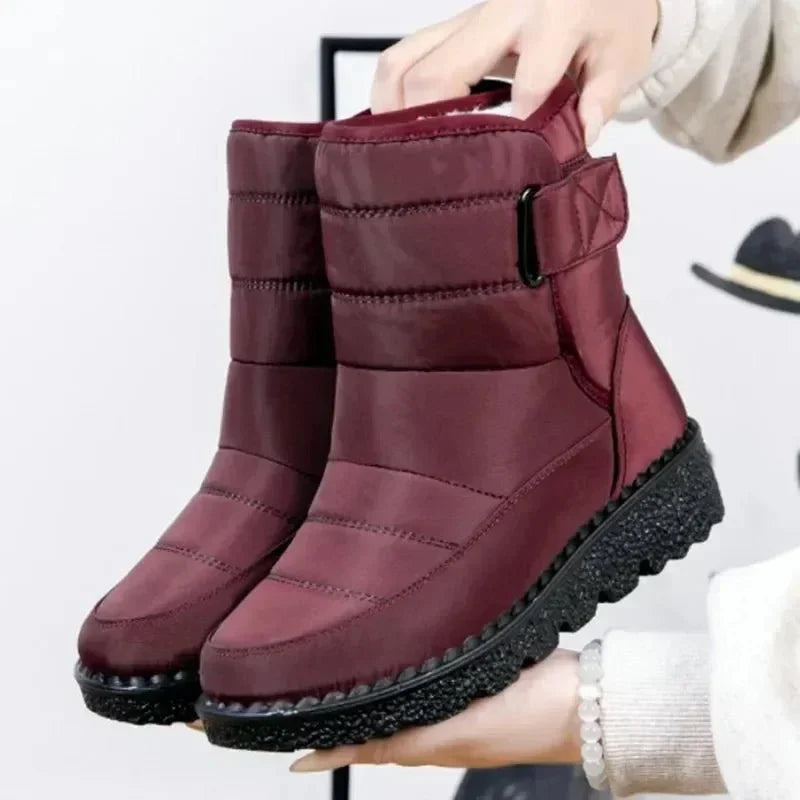 Nora1 | Waterproof Boots, Ankle Boots, Women, Quilted, Buckle Strap, Warm, Lug Sole, Winter, Snow