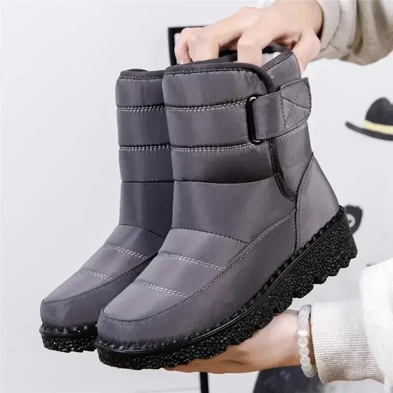 Nora1 | Waterproof Boots, Ankle Boots, Women, Quilted, Buckle Strap, Warm, Lug Sole, Winter, Snow