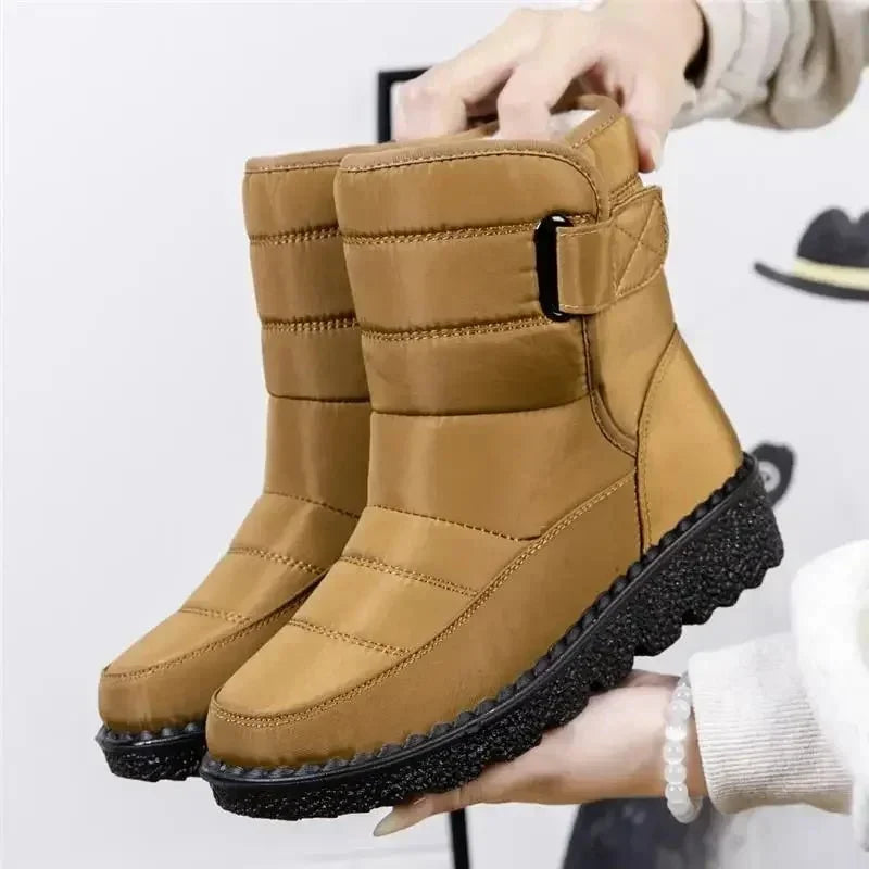 Nora1 | Waterproof Boots, Ankle Boots, Women, Quilted, Buckle Strap, Warm, Lug Sole, Winter, Snow