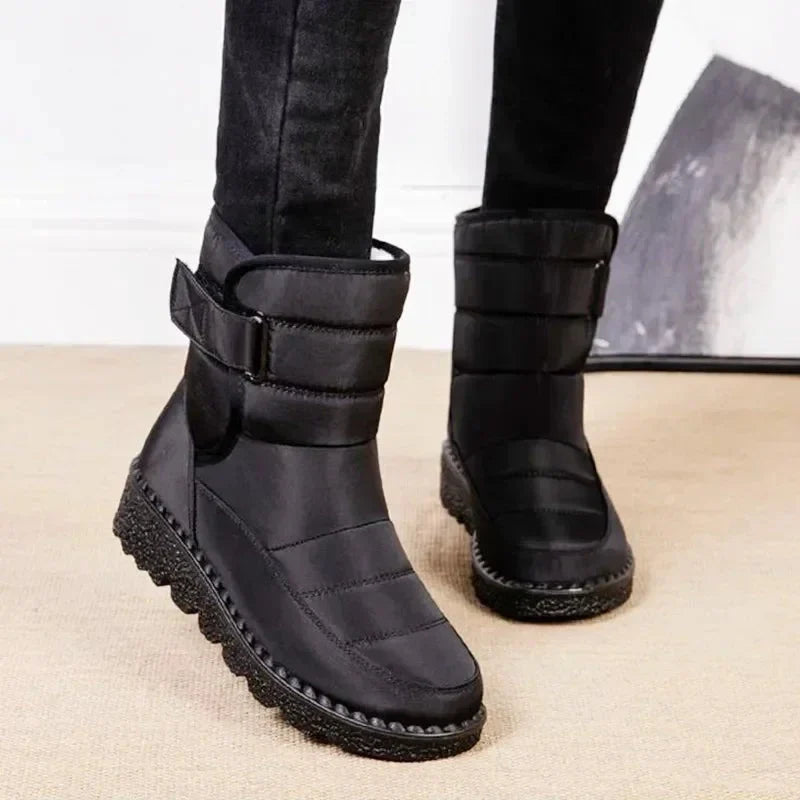 Nora1 | Waterproof Boots, Ankle Boots, Women, Quilted, Buckle Strap, Warm, Lug Sole, Winter, Snow