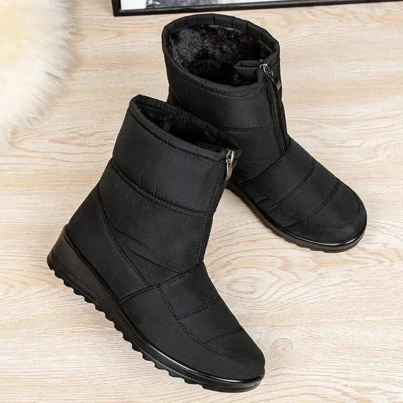 Nora1 | Waterproof Boots, Ankle Boots, Women, Quilted, Buckle Strap, Warm, Lug Sole, Winter, Snow